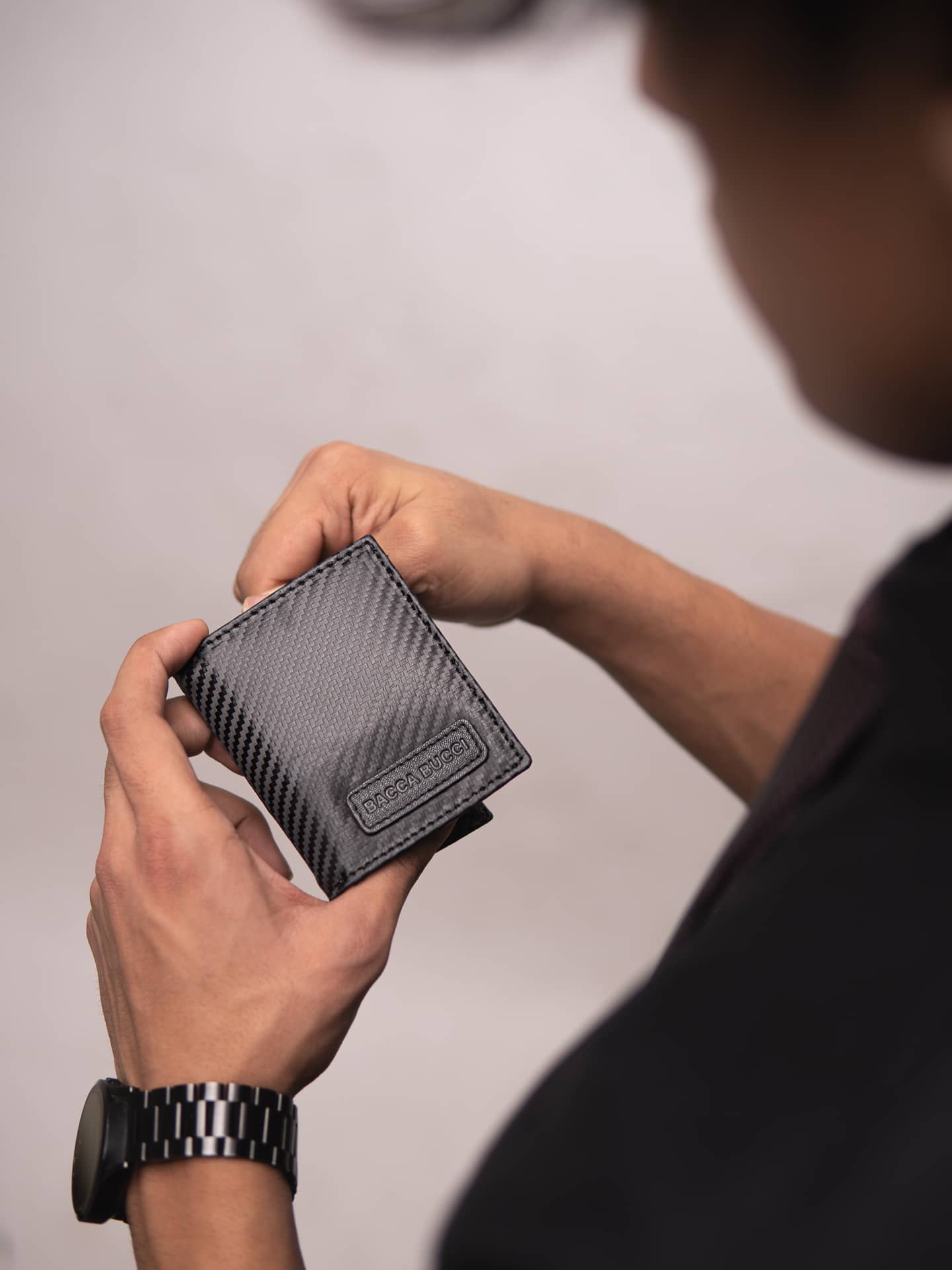 Bacca Bucci CarbonEdge Leather Wallet with Metal Money Clip