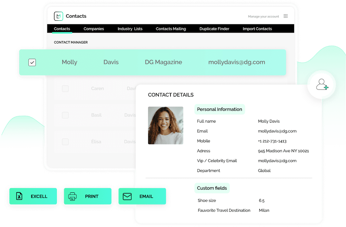 software de gestión de contactos que muestra los campos de información de contacto