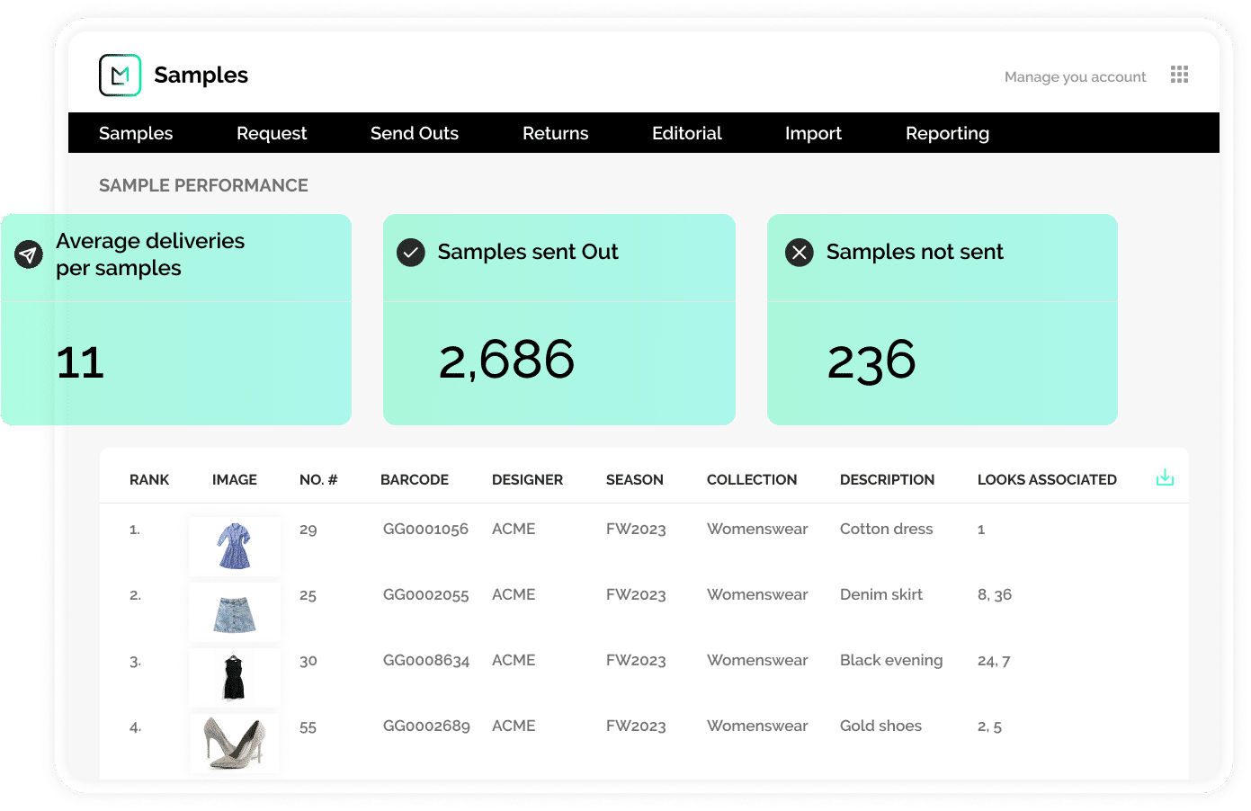 pantalla de producto que muestra la función de gestión del software para marketing de moda y lujo
