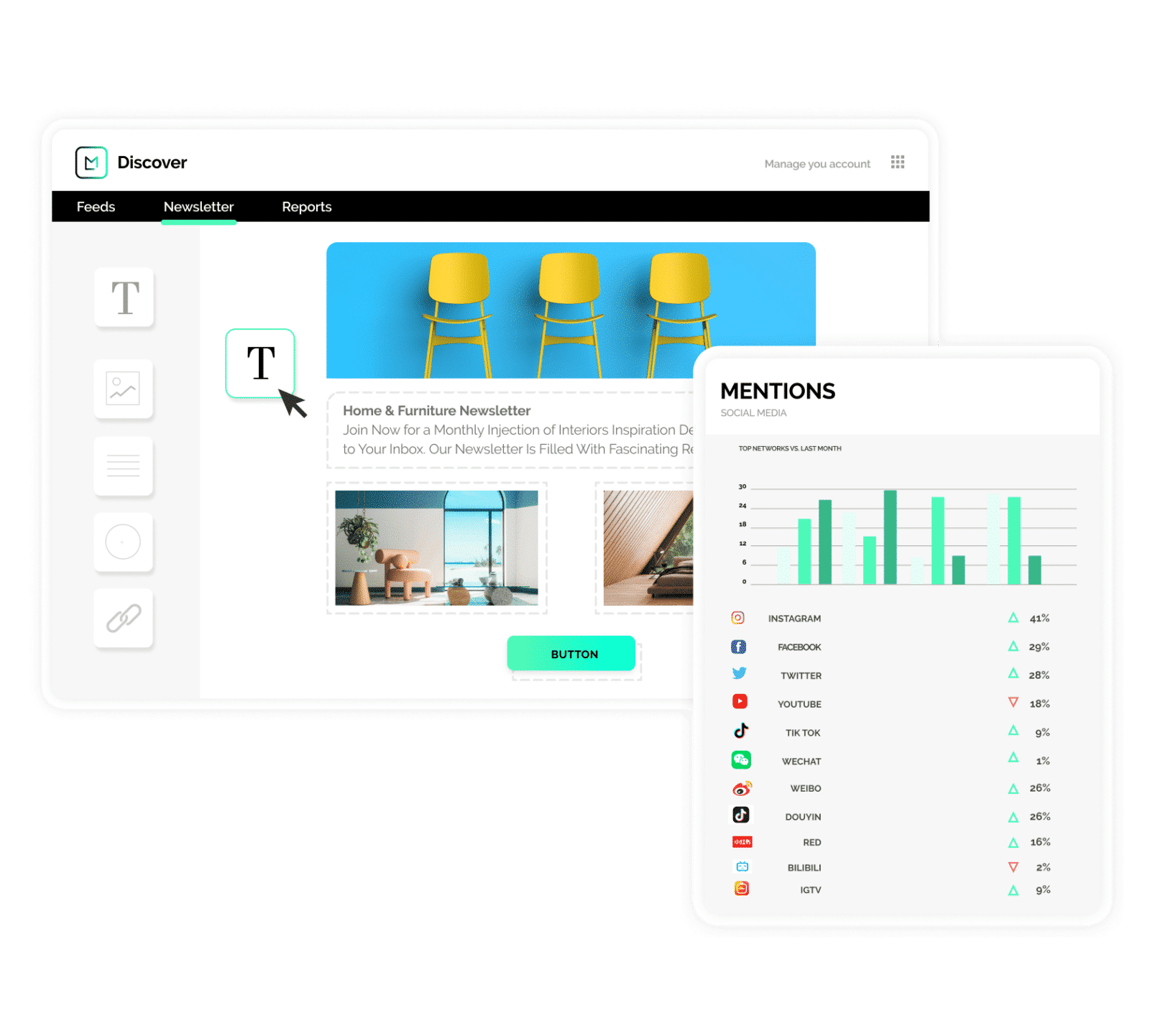 pantalla de producto que muestra el software de seguimiento de medios utilizado para mejorar las campañas de marketing de muebles