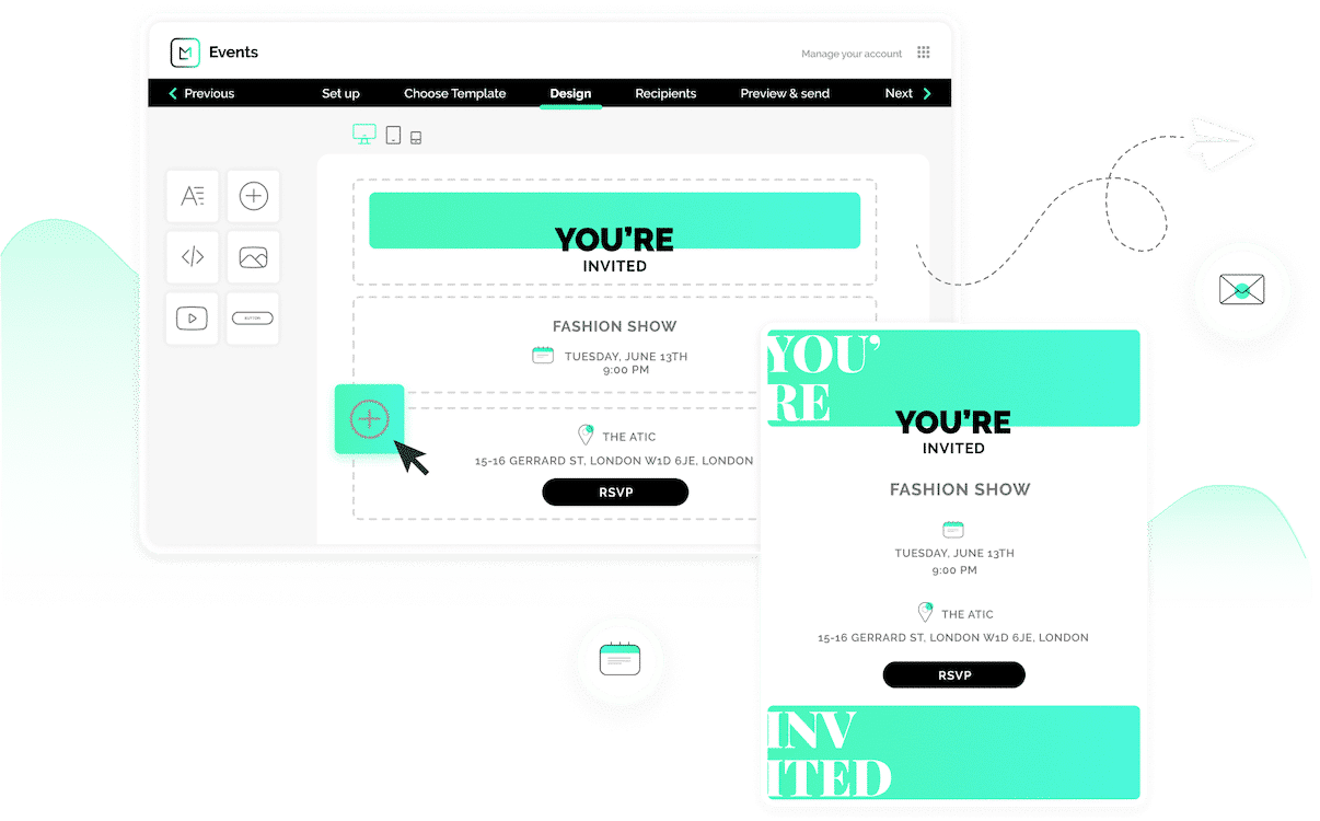 gestión de eventos lista de invitados y función de invitación por correo electrónico del software de gestión de eventos